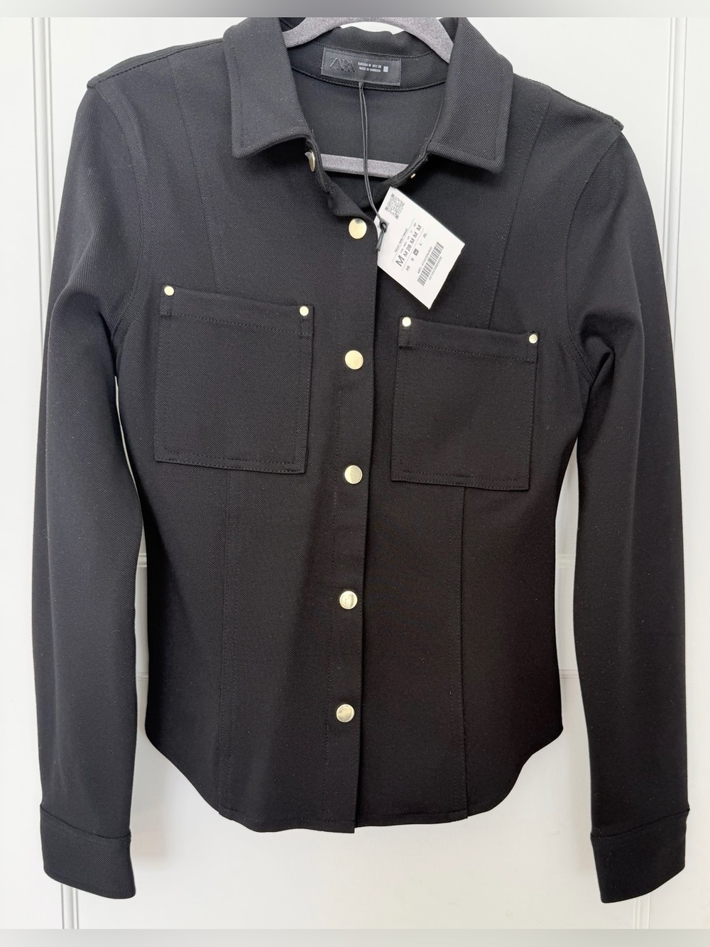 Zara Black Button-Front Jacket with Chest Pockets
